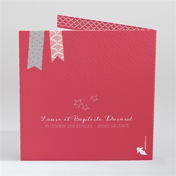 Faire-part naissance petits fanions roses et blanc - Dos du faire-part