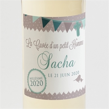 Etiquette de bouteille baptême colombe et banderoles