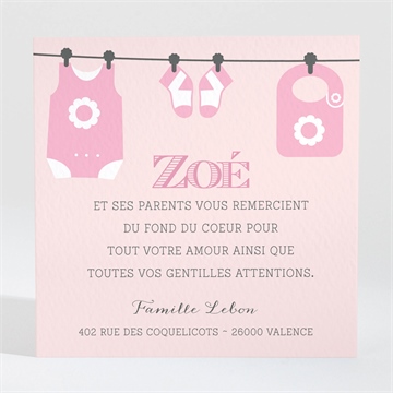 Remerciement naissance fil à linge fille