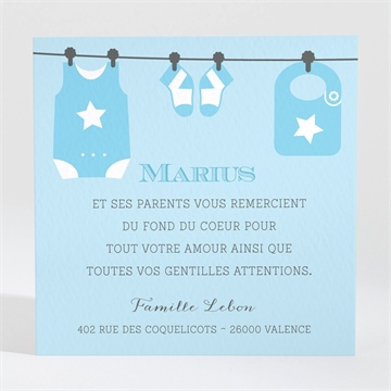 Remerciement naissance fil à linge garçon