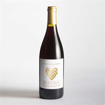 Etiquette de bouteille mariage coeur doré - Mise en situation