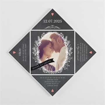 Faire-part mariage retro original - Intérieur de la cocotte pliée