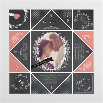 Faire-part mariage retro original - Intérieur de la cocotte dépliée