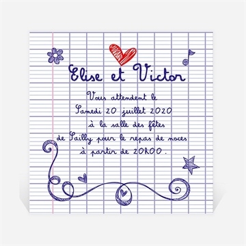 Carton d'invitation mariage les écoliers