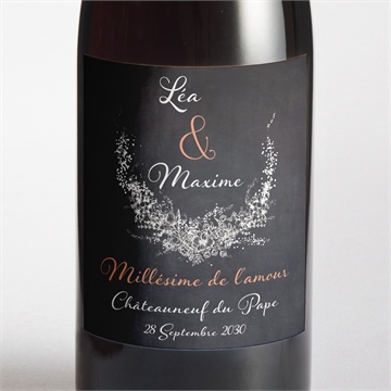 Etiquette de bouteille mariage ardoise ronde