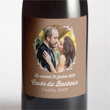 Etiquette de bouteille mariage kraft dentelle blanche