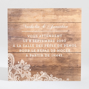 Carton d'invitation mariage boisé dorure