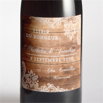 Etiquette de bouteille mariage boisé