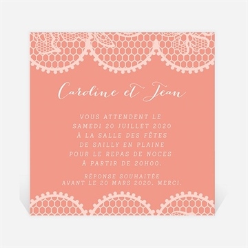 Carton d'invitation mariage corail original
