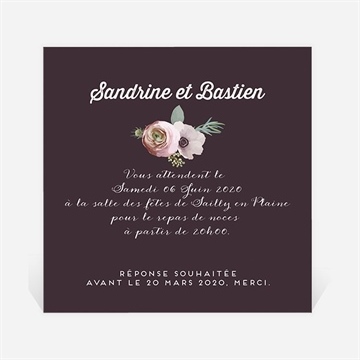 Carton d'invitation mariage couronne fleurs violettes