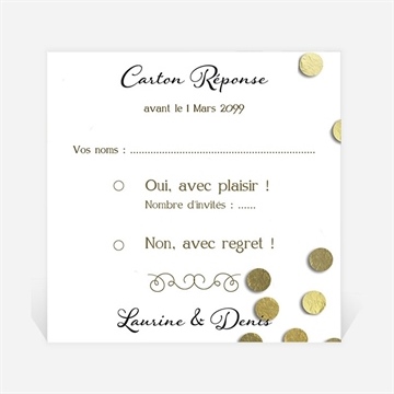 Carton réponse mariage pluie de confettis dorés