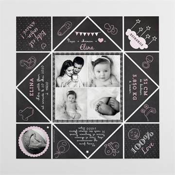 Faire-part naissance origami ardoise - Intérieur de la cocotte pliée