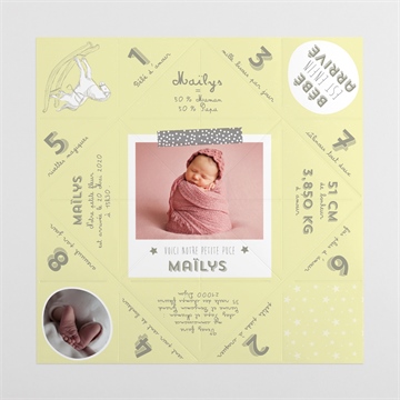 Faire-part naissance créatif et ludique photo - Vue intérieure dépliée