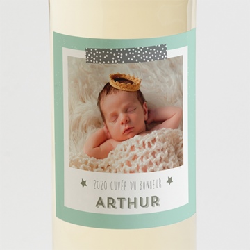 Etiquette de bouteille naissance vert et blanc