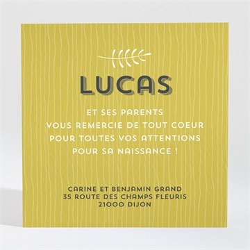 Remerciement naissance touche de bois originale