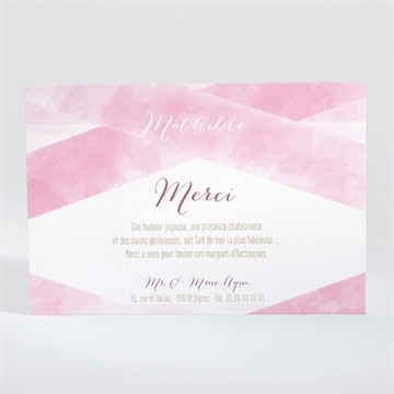 Remerciement baptême tendre aquarelle rose - Dos du faire-part