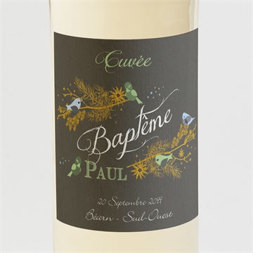 Etiquette de bouteille baptême plumes printanières