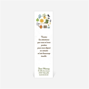 Remerciement départ à la retraite loisirs et jardinage - Dos de la carte