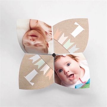 Faire-part naissance farandoles kraft photos - Vue de côté 1