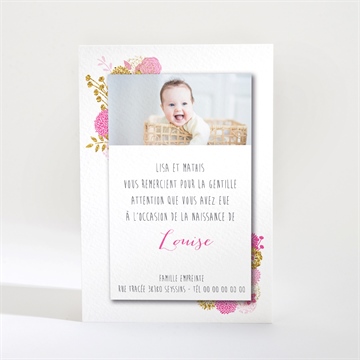 Remerciement naissance bouquet fille vintage - Dos de la carte