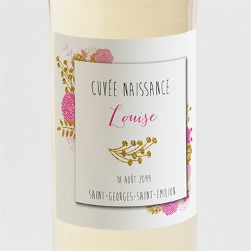 Etiquette de bouteille naissance bouquet fille vintage