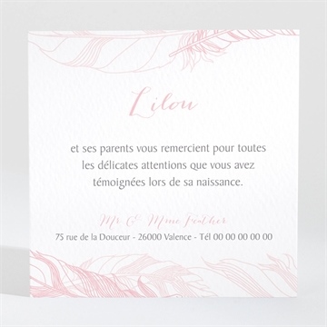 Remerciement naissance annonce fille originale - Dos de la carte