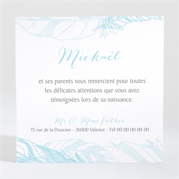 Remerciement naissance photo bébé avec bracelet - Dos de la carte
