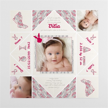 Faire-part naissance joli lapin avec photo - Vue intérieure