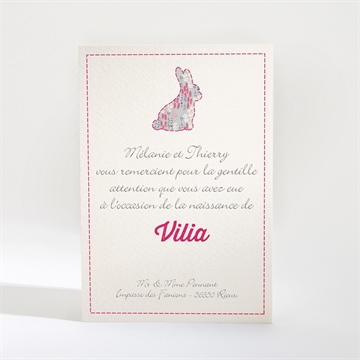 Remerciement naissance joli lapin avec photo - Dos de la carte