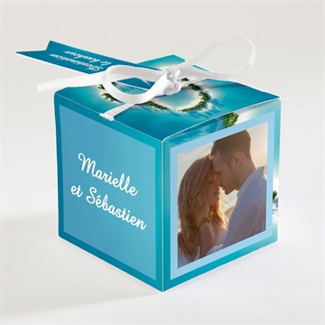 Boîte de dragées mariage eaux turquoises océan - Dos de la boîte