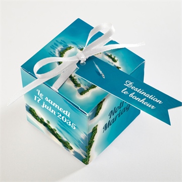 Boîte de dragées mariage eaux turquoises océan - Dessus de la boîte