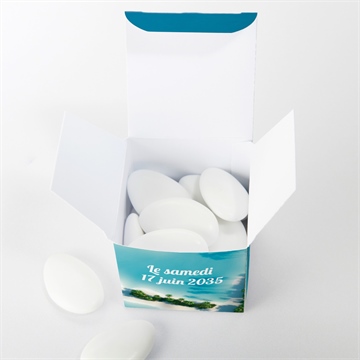 Boîte de dragées mariage eaux turquoises océan - Intérieur de la boîte