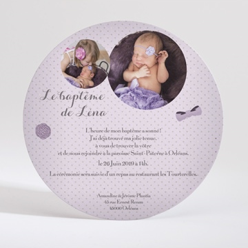 Faire-part de baptême tenue de fête fille - Dos du faire-part