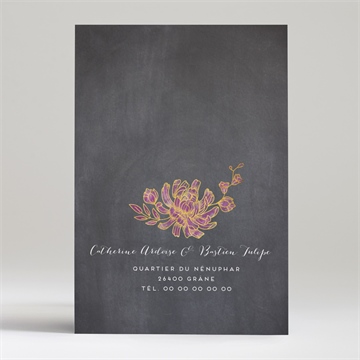 Faire-part mariage ardoise fleurie - Dos du faire-part