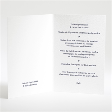 Menu mariage gravure bleu foncé - Intérieur du menu