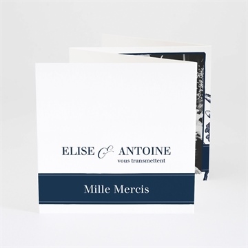 Remerciement mariage gravure bleu foncé