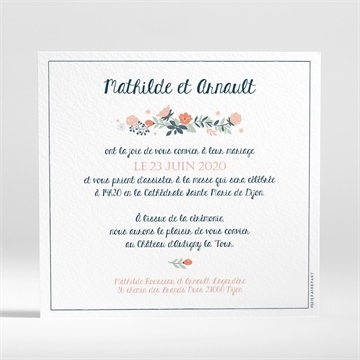 Faire-part mariage encadrement bleu et saumon - Dos du faire-part