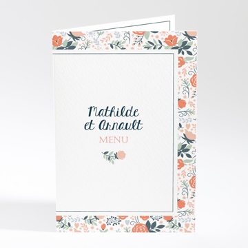 Menu mariage encadrement bleu et saumon