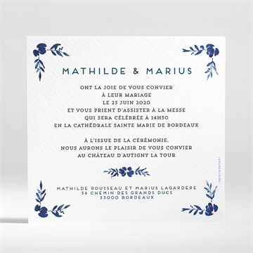 Faire-part mariage aquarelle bleue - Dos du faire-part