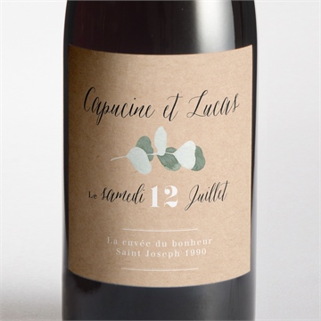 Etiquette de bouteille mariage bel eucalyptus