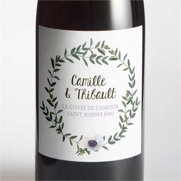 Etiquette de bouteille mariage couronne d'olivier