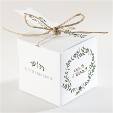 Boîte de dragées mariage couronne d'olivier - Dos de la boîte