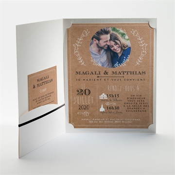 Faire-part mariage kraft vintage - Intérieur de la pochette