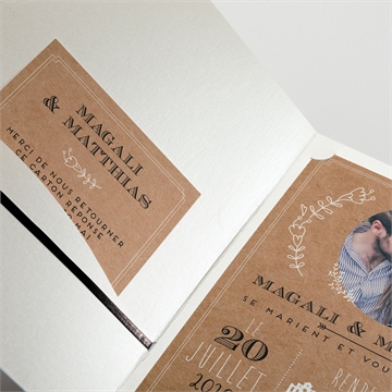 Faire-part mariage kraft vintage - Détail du faire-part