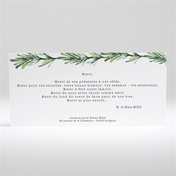 Remerciement mariage poésie et photo - Dos du carton de remerciements