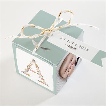 Boîte de dragées baptême alphabet original - Dessus de la boîte