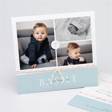 Faire-part de baptême filigrane pastel