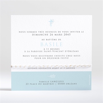 Faire-part de baptême filigrane pastel - Dos du faire-part