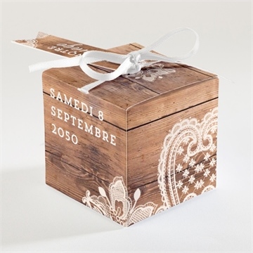 Boîte de dragées mariage boisé - Dos de la boîte