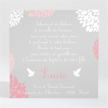 Remerciement baptême tendre bonheur - Dos de la carte
